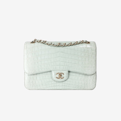 Chanel Classic Jumbo Double Flap Bag in Matte Light Green Alligator Leather with Gold Hardware