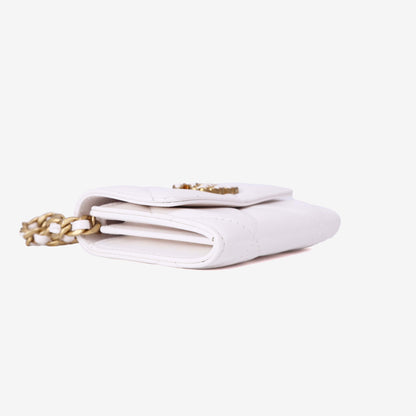 Chanel 19 Card Holder on Chain in White Lambskin Leather with Gold Hardware bottom side view