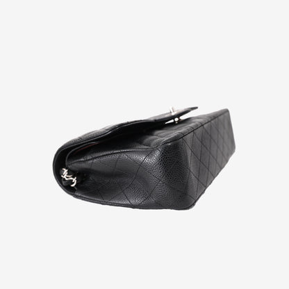 Chanel Classic Flap Bag Medium in Black Caviar Leather with Silver Hardware