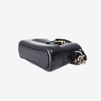 Chanel Small Gabrielle Hobo Bag in Black Crocodile-Embossed Calfskin Leather with Gold Hardware