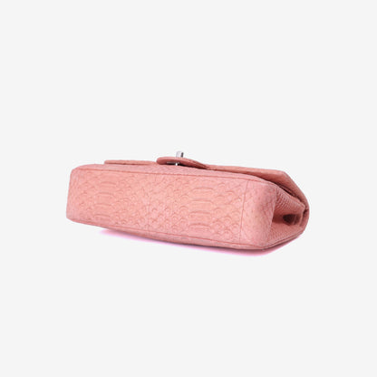 Chanel Classic Double Flap in Pink Python Leather with Silver Hardware bottom side view