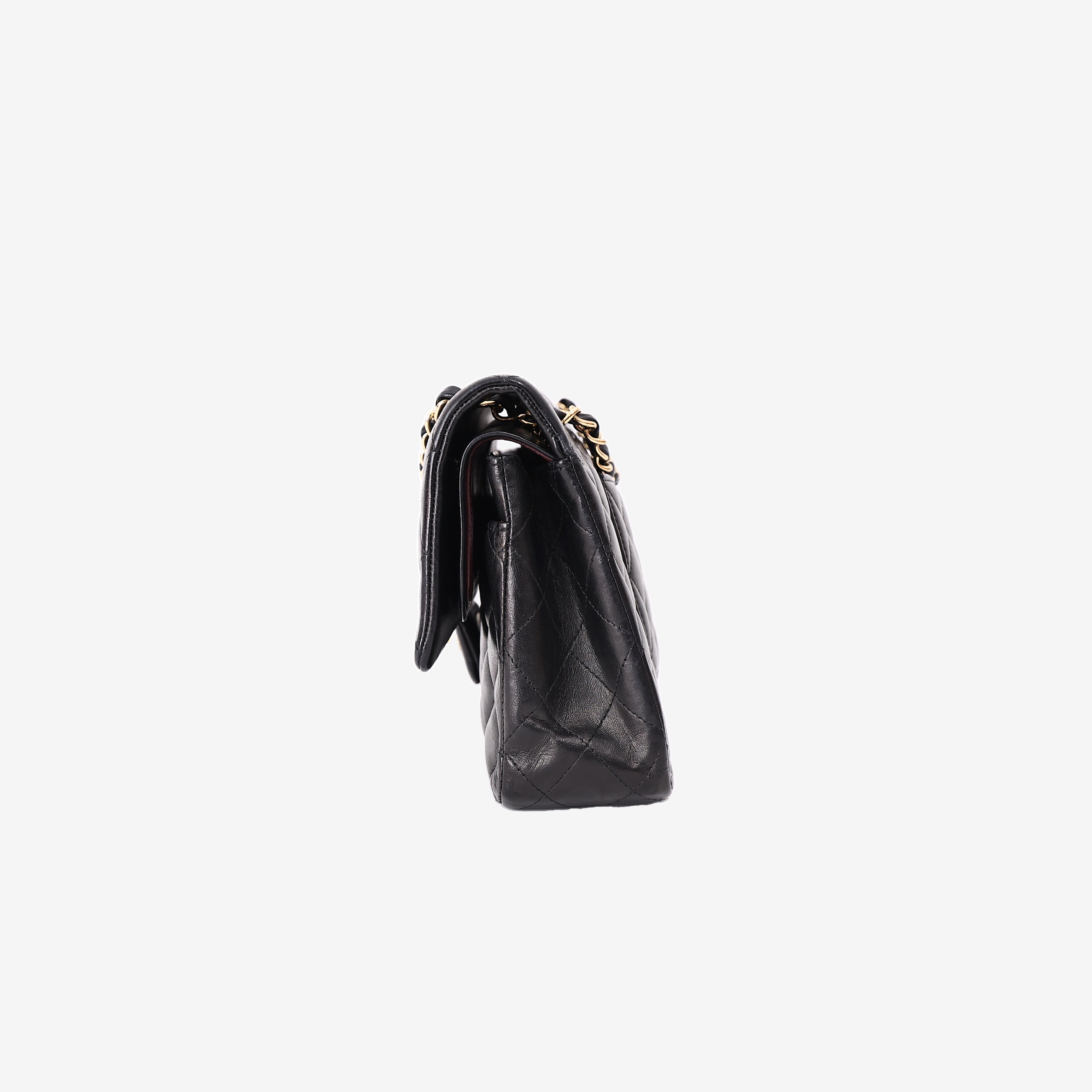 Chanel Classic Double Flap Bag in Black Lambskin Leather with Gold Hardware side view