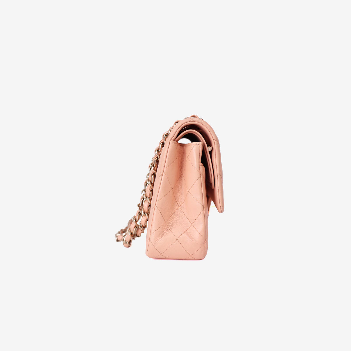 Chanel Classic Double Flap Medium Bag in Peach Lambskin Leather with Gold Hardware side view