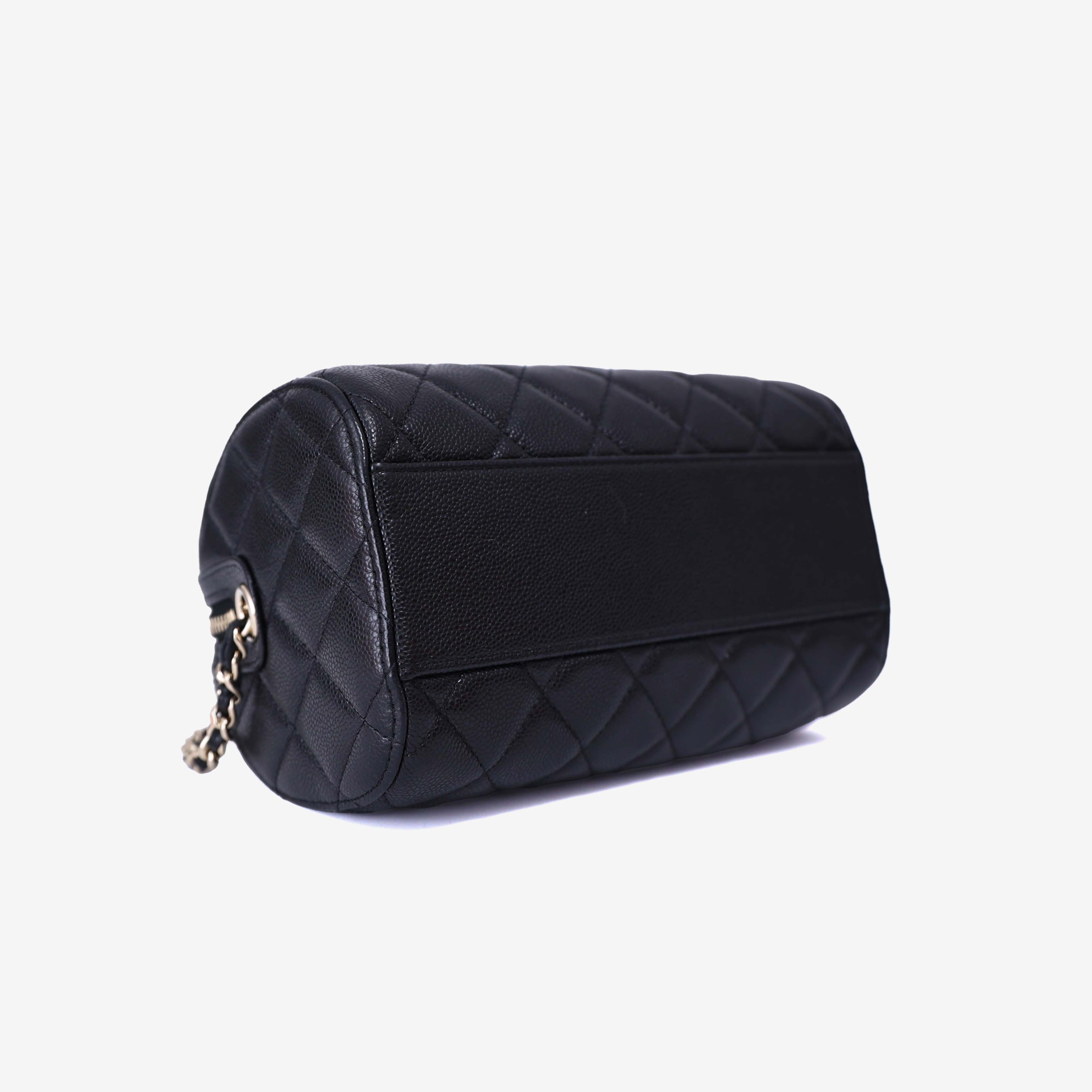 Chanel Classic Barrel Bag Mini in Black Caviar Leather with Gold Hardware bottom side view