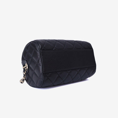 Chanel Classic Barrel Bag Mini in Black Caviar Leather with Gold Hardware bottom side view