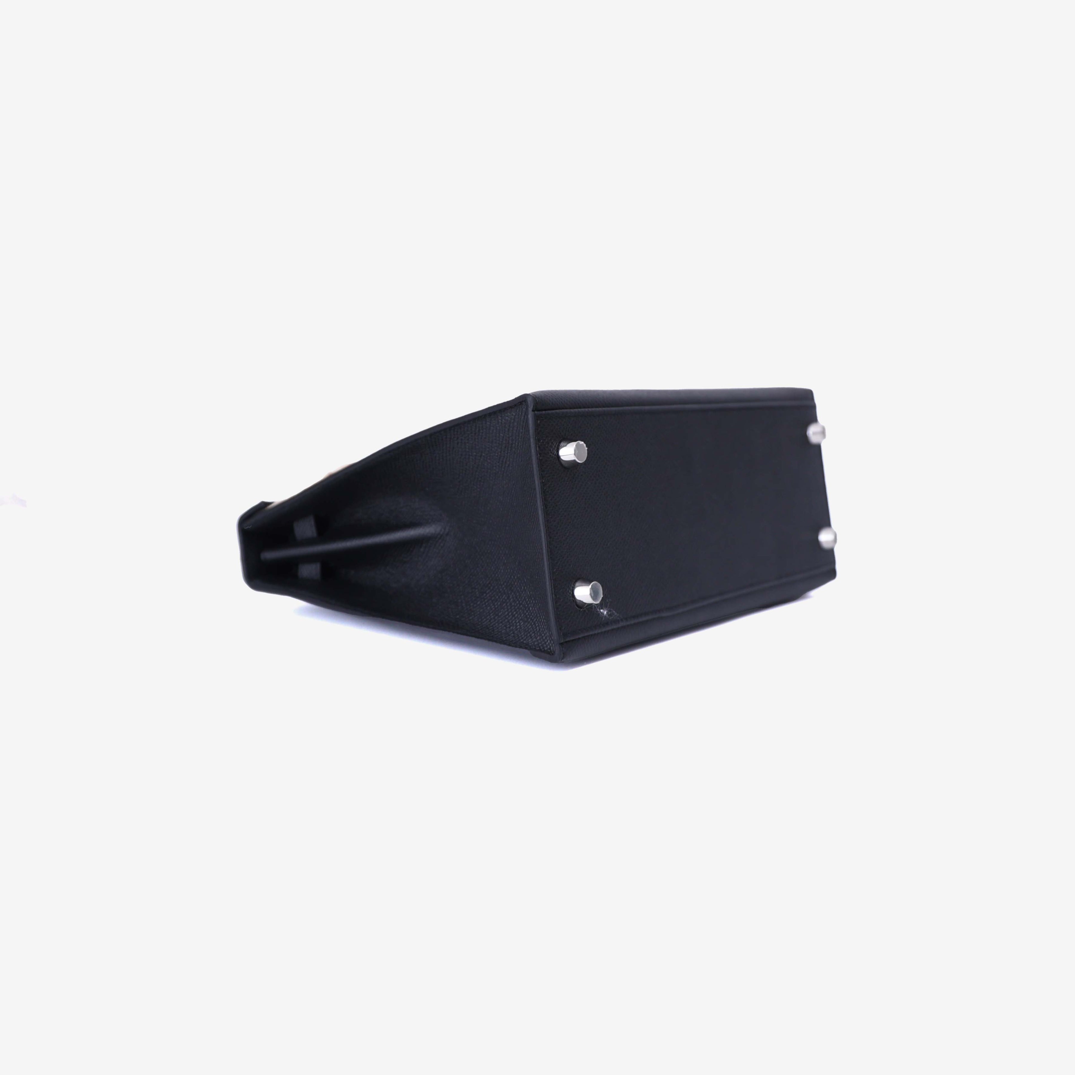 Hermès Kelly 25 in Noir Epsom Leather with Palladium Hardware bottom side view