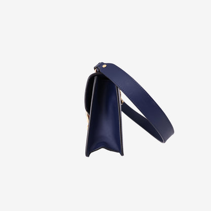Gucci Sylvie Small Shoulder Bag in Navy Calfskin Leather with Gold Hardware