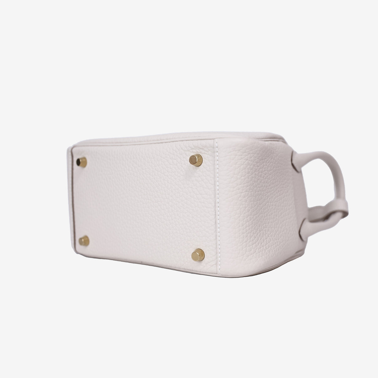 Hermès Mini Lindy in Craie Clemence Leather with Gold Hardware bottom side view