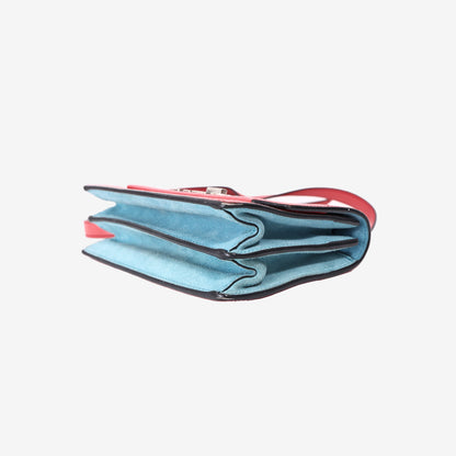 Miu Miu Madras Leather Crossbody Bag in Cherry Pink Goatskin with Blue Suede Trim