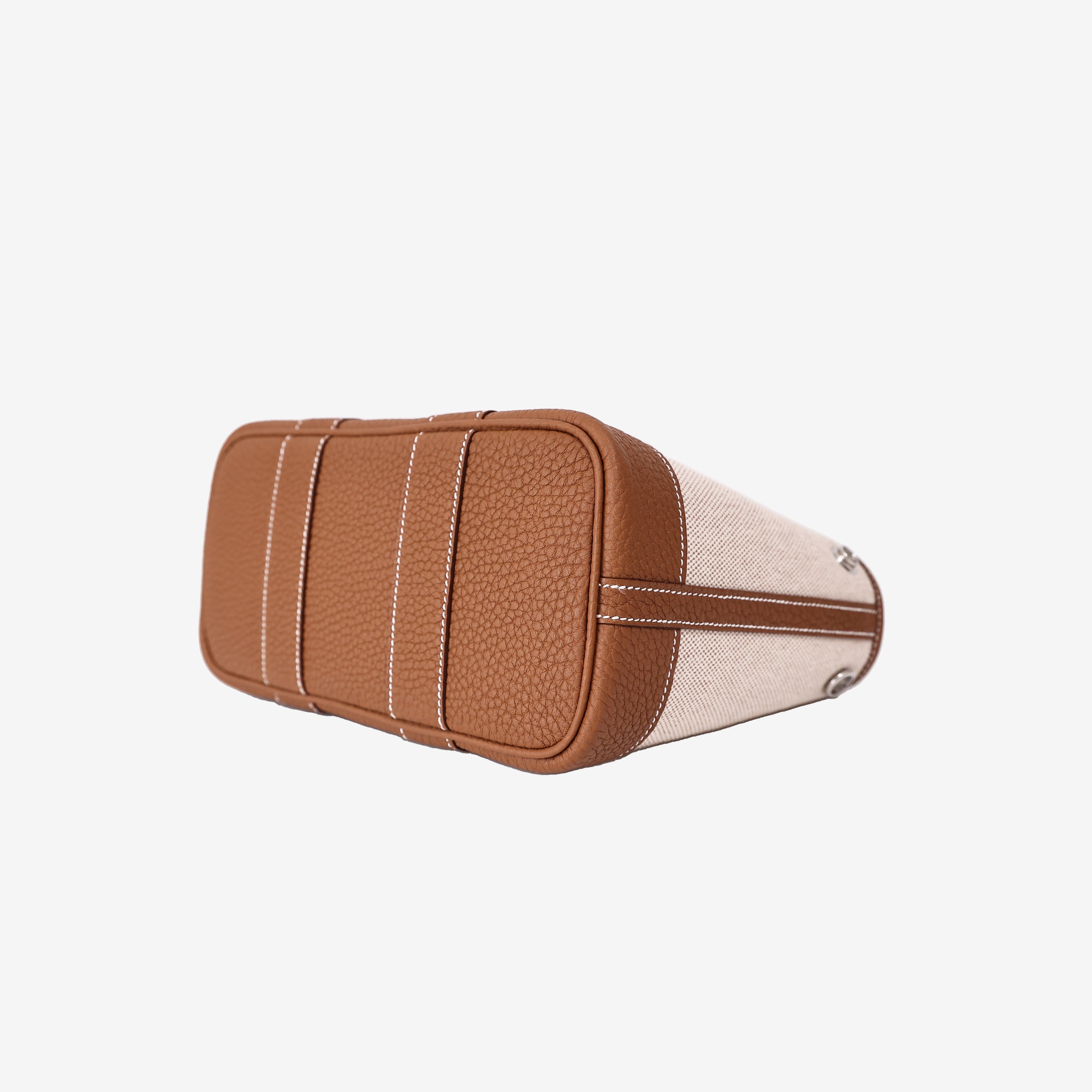 Hermès Neo Garden Party 23 Mini in Ecru, Beige and Ébène Negonda Leather and Canvas bottom side view