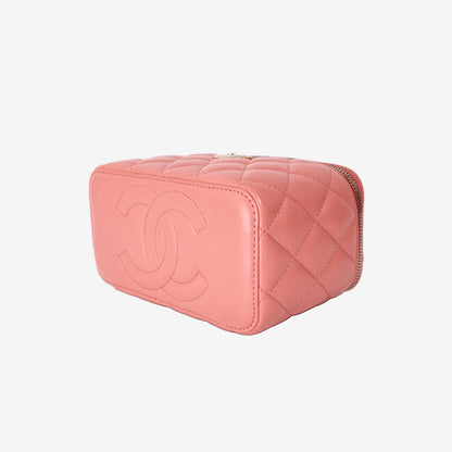 Chanel Quilted Top Handle Vanity Case in Pink Lambskin with Gold Hardware