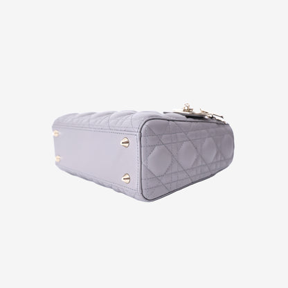 Dior Lady Dior Small in Grey Lambskin Leather with Gold Hardware