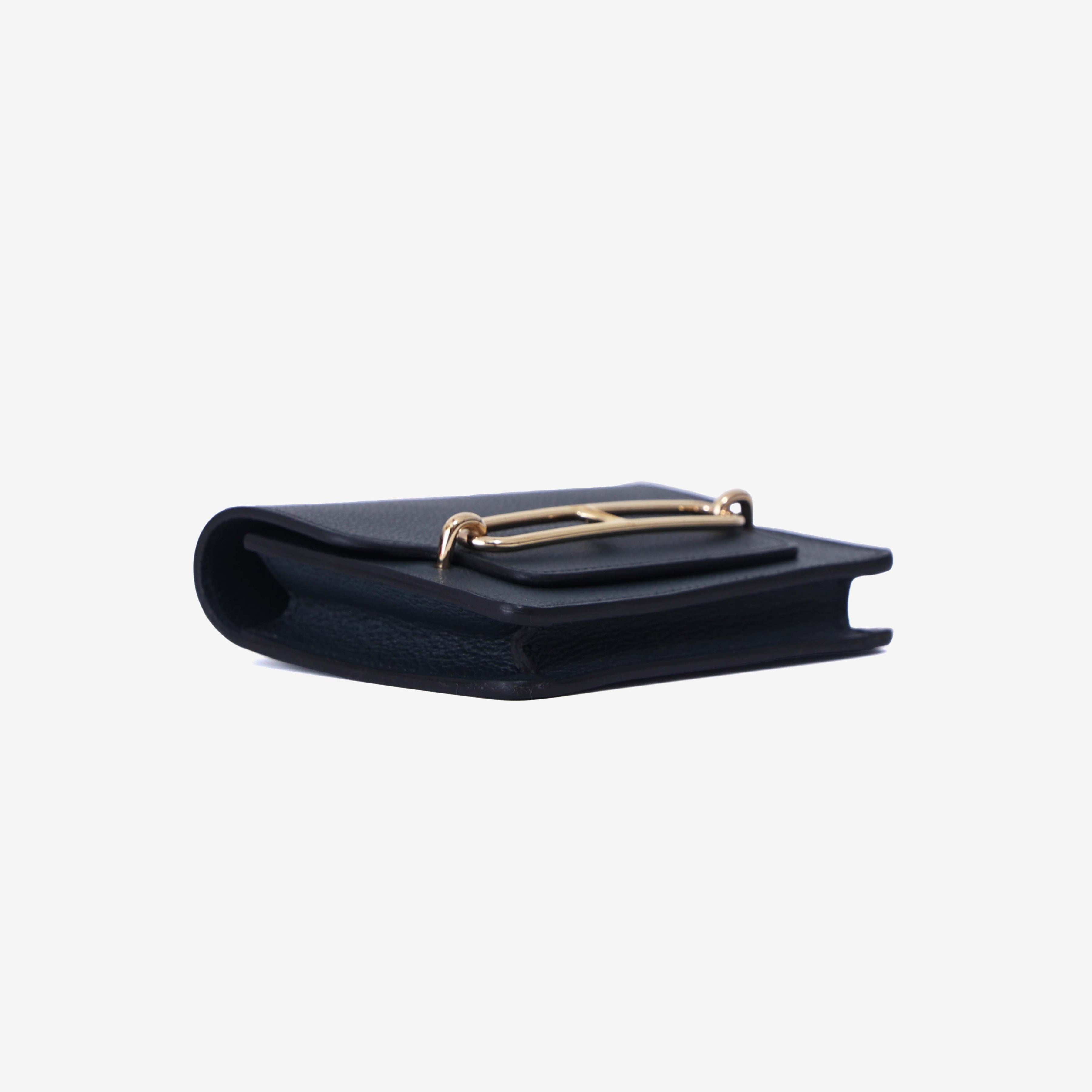 Hermès Roulis Wallet in Bleu Nuit Evercolor Leather with Gold Hardware bottom side view