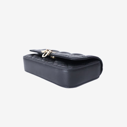 Dior My Dior Talk Phone Pouch in Black Lambskin Leather with Gold Hardware