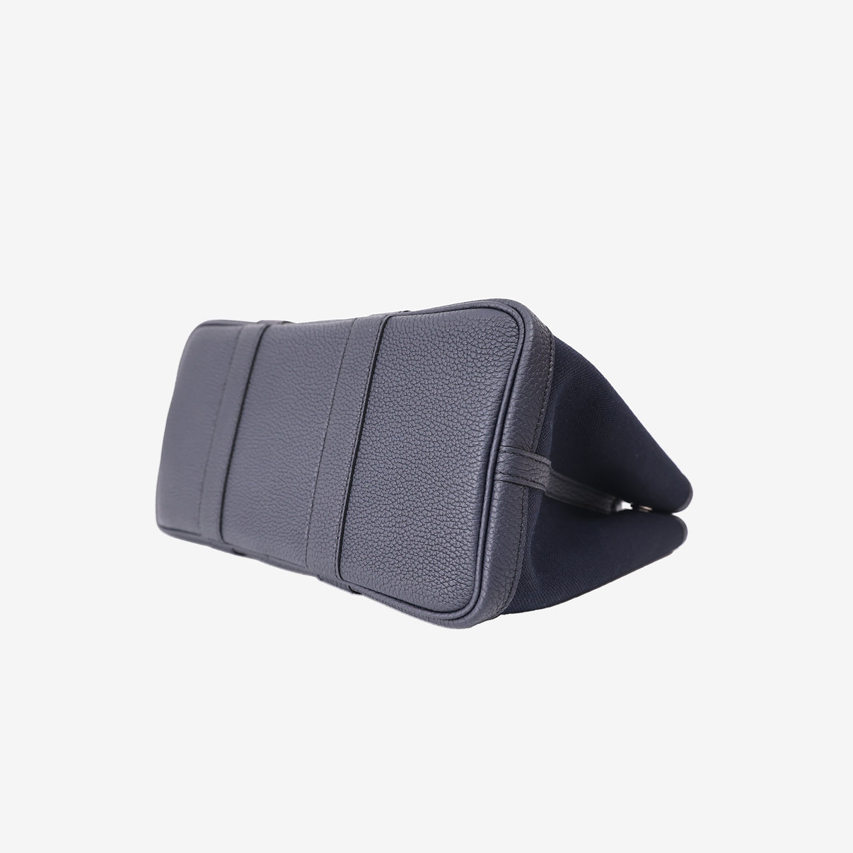 Hermès Garden Party 30 in Bleu Indigo Negonda Leather and Toile Canvas with Palladium Hardware bottom side view