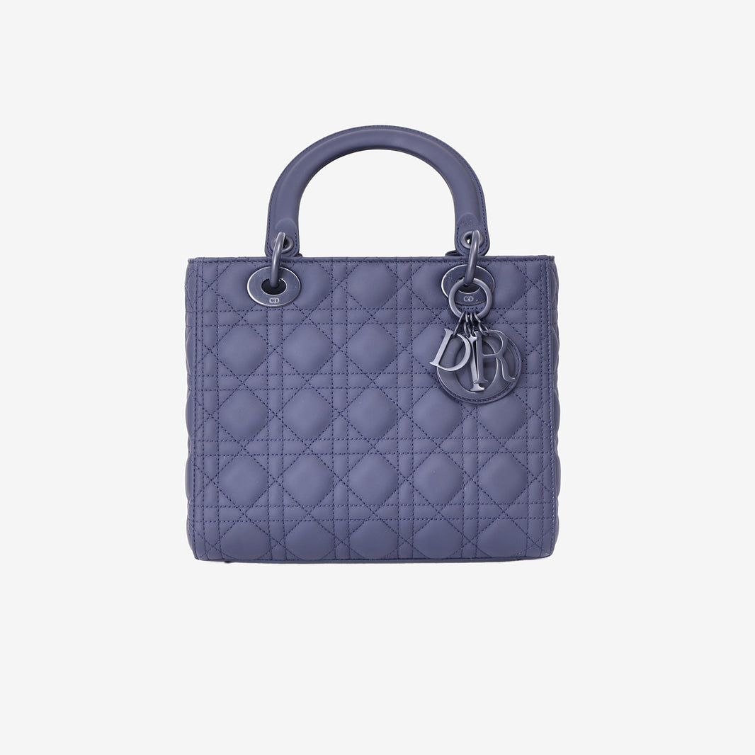 Christian Dior Lady Dior Medium in Navy Ultra Matte Calfskin Leather with Matte Hardware front view