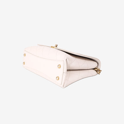 Chanel Small Stitched Flap Bag in White Grained Calfskin with Gold Hardware
