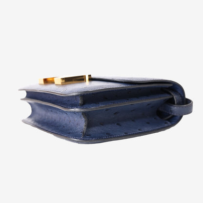 Hermès Constance 18 in Blue Ostrich Leather with Gold-Plated Hardware