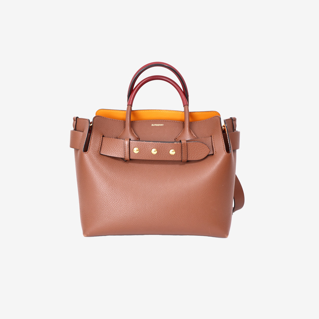 Burberry Belt Tote Medium in Brown Calfskin Leather with Gold Hardware front view