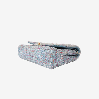 Chanel Classic Medium Double Flap Bag in Blue Tweed with Gold Hardware