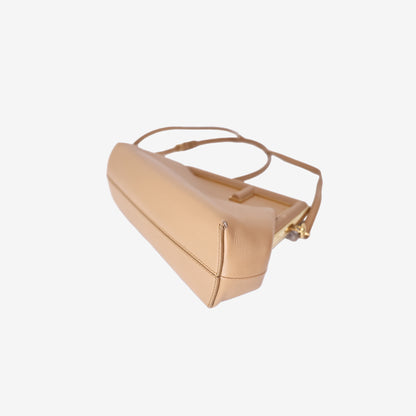 Fendi Small First Clutch in Poudre Beige Shiny Nappa Leather with Gold Hardware