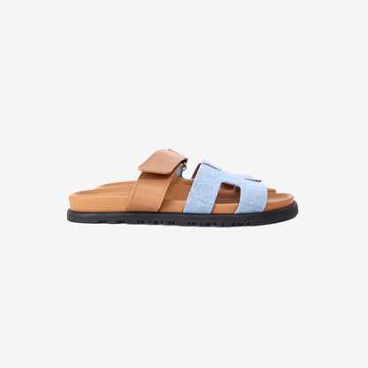 Hermès Chypre Sandals in Bleu Clair Denim and Naturel Veau Leather (Size 38)