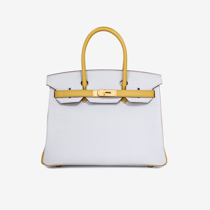 Hermès Birkin 25 in Gris Perle/Yellow Chevre Leather with Gold Hardware front view
