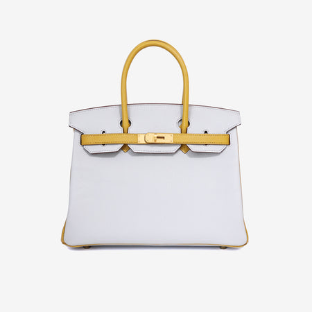 Hermès Birkin 25 in Gris Perle/Yellow Chevre Leather with Gold Hardware front view