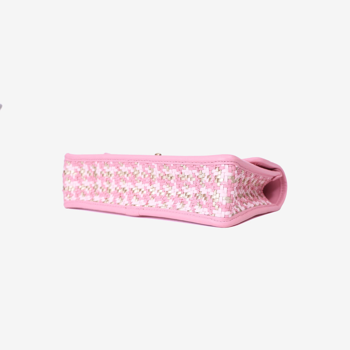 Chanel 23C Pink Woven Flap Bag in Pink Woven Leather with Gold Hardware bottom side view