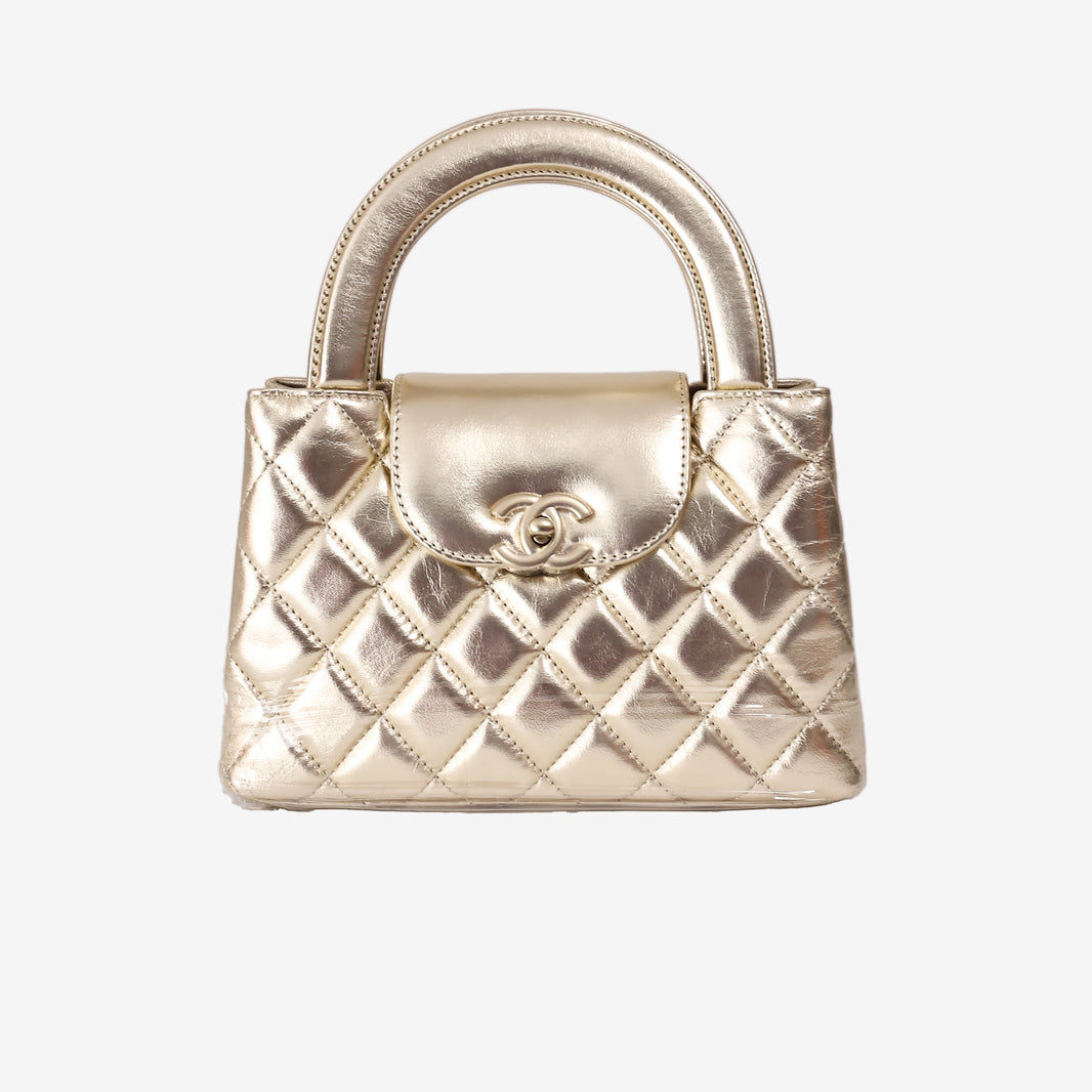 Chanel Kelly Nano Bag in Metallic Gold Lambskin with Gold Hardware