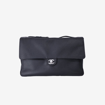 Chanel 26A Matthieu Blazy Maxi Oversized Flap Bag 38.5 (Airport Bag) in Black Grained Calfskin with Silver Hardware