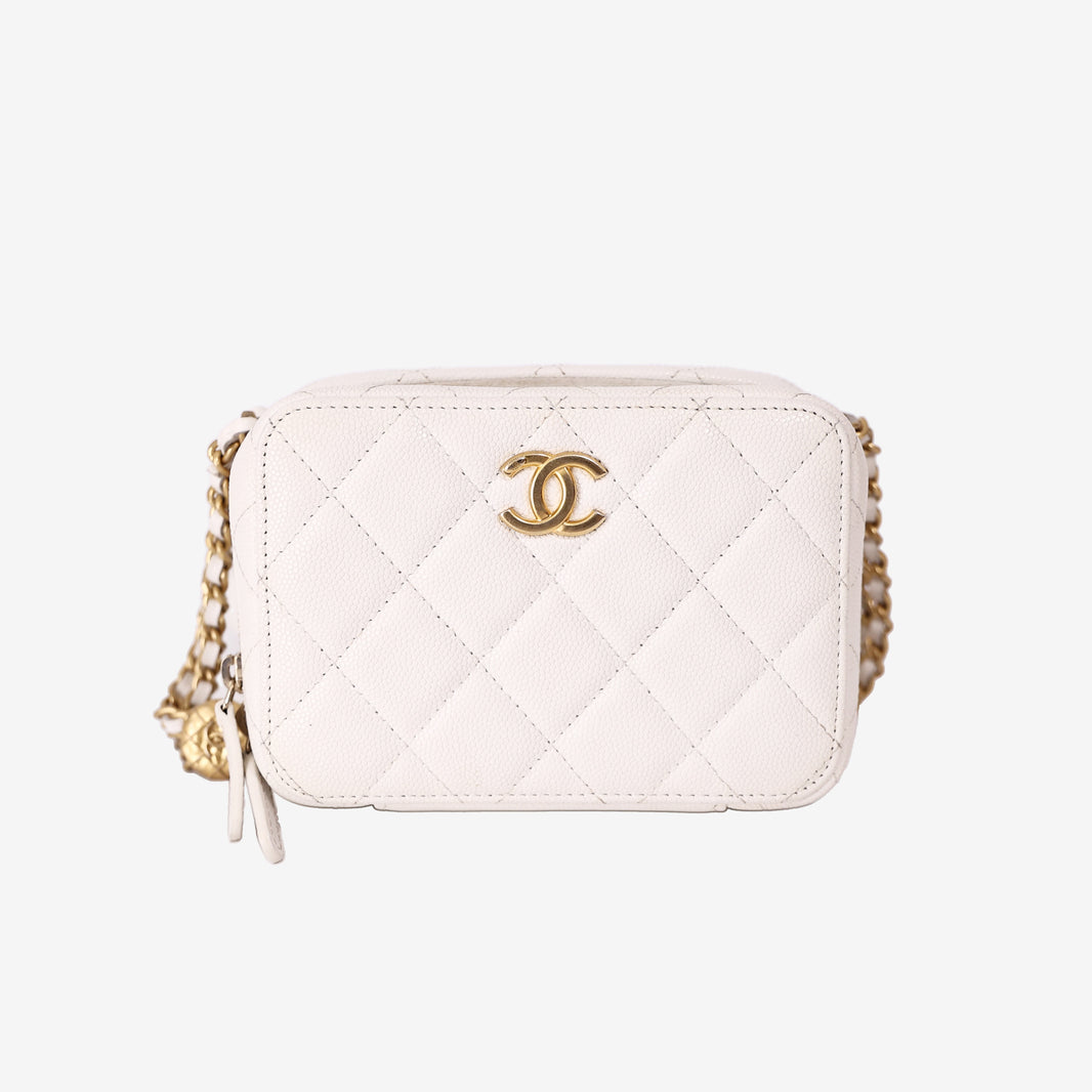 Chanel Twist Your Buttons Clutch with Chain in White Caviar Leather with Gold Hardware