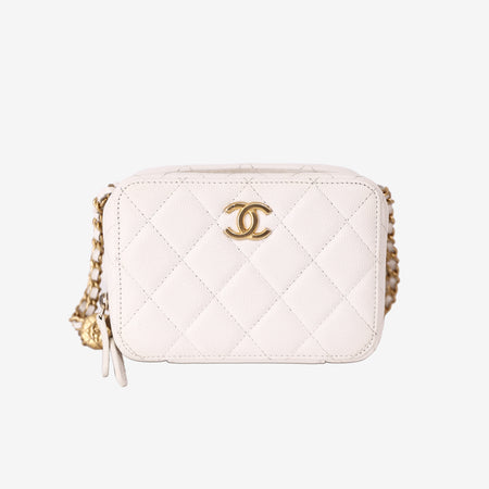 Chanel Twist Your Buttons Clutch with Chain in White Caviar Leather with Gold Hardware