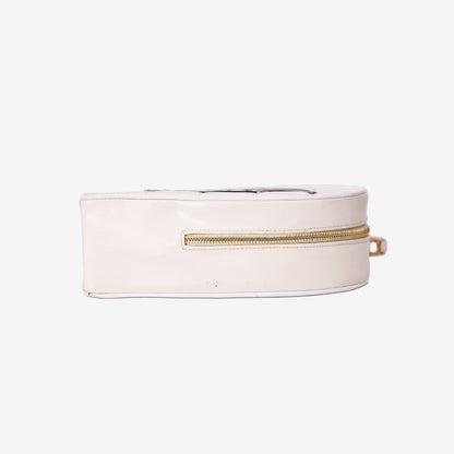 Chanel Vintage Heart-Shaped Vanity Bag in White Patent Leather with Gold Hardware bottom side view