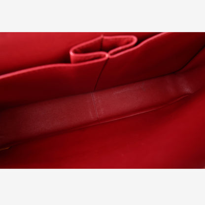 Chanel Classic Maxi Flap Bag in Red Caviar Leather with Silver Hardware