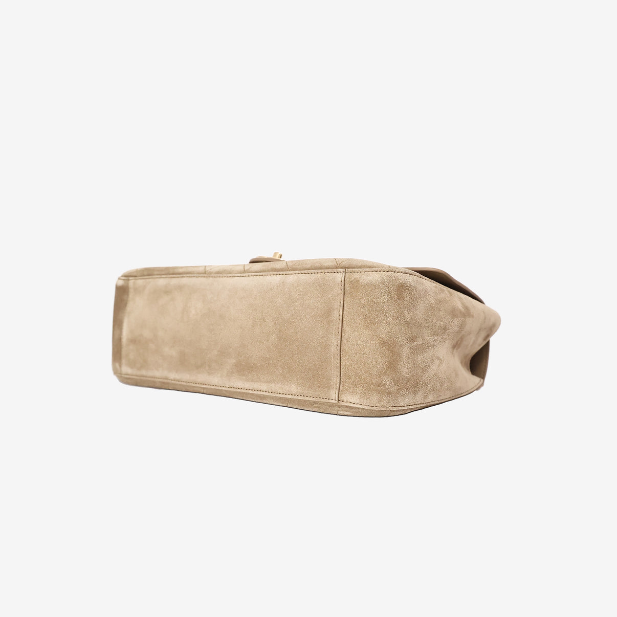 Chanel 26S Maxi Flap Bag in Dark Beige Suede Calfskin Leather with Gold Hardware bottom side view