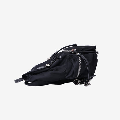 Burberry Medium Crossbody Rucksack Backpack in Black Nylon/Calfskin Leather with Silver Hardware