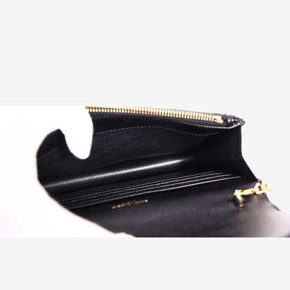 Saint Laurent Cassandre Envelope Chain Wallet in Black Grained Calfskin Leather