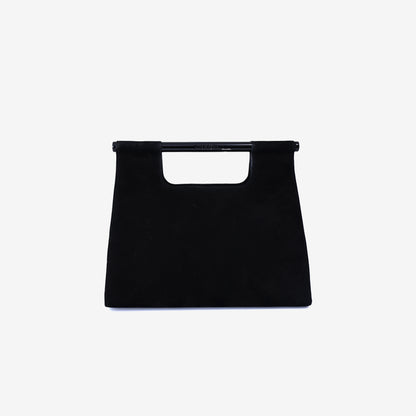 Chanel Vintage Structured Mini Handle Bag in Black Suede Leather front view