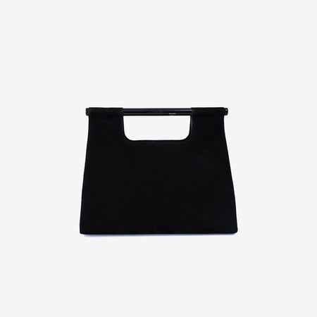 Chanel Vintage Structured Mini Handle Bag in Black Suede Leather front view