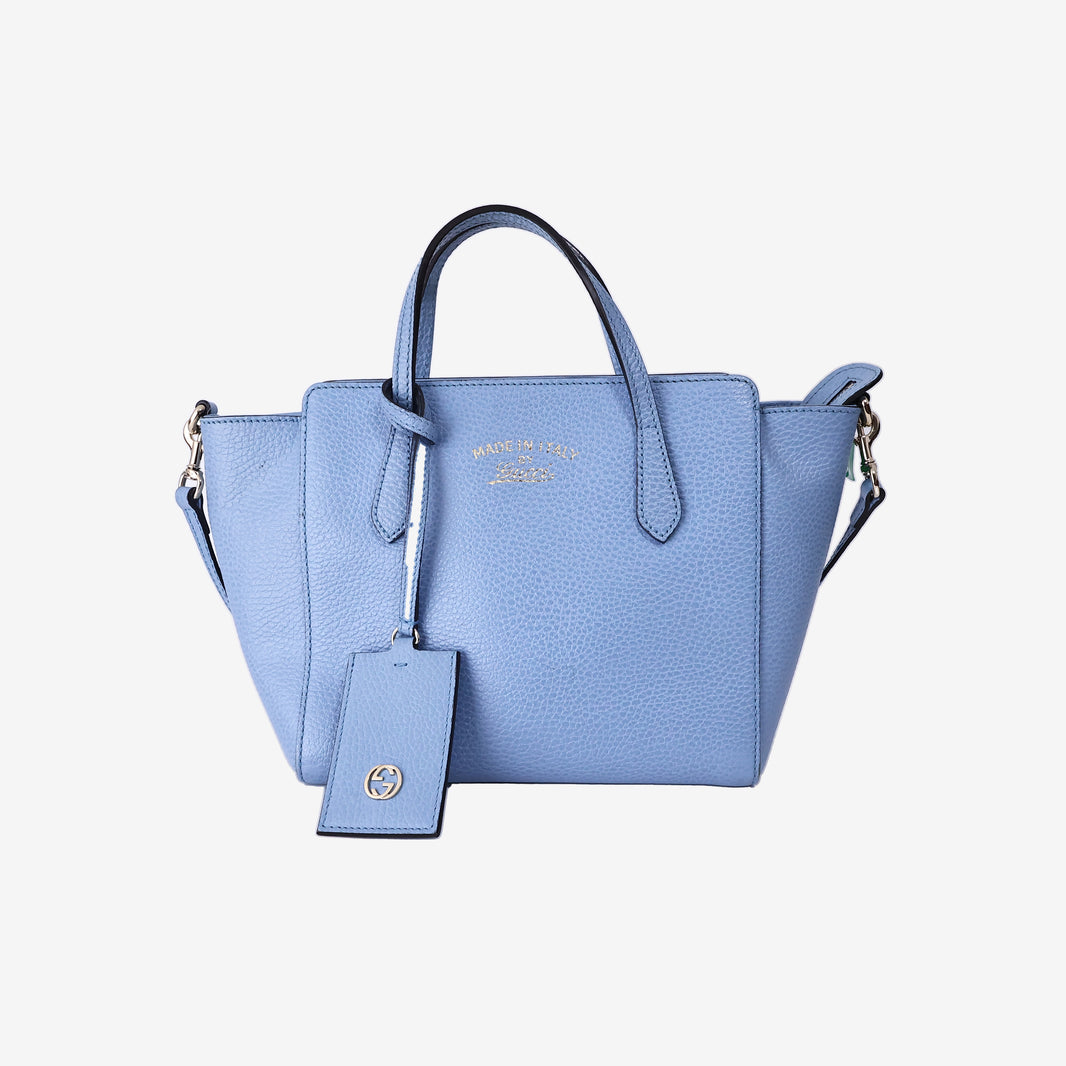 Gucci Mini Swing Tote Bag in Blue Calfskin Leather with Gold Hardware