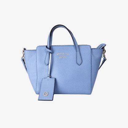 Gucci Mini Swing Tote Bag in Blue Calfskin Leather with Gold Hardware