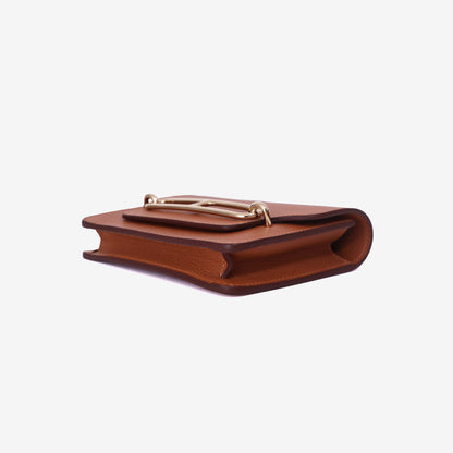 Hermès Roulis Slim Wallet in Gold Evercolor Leather with Gold Hardware side view