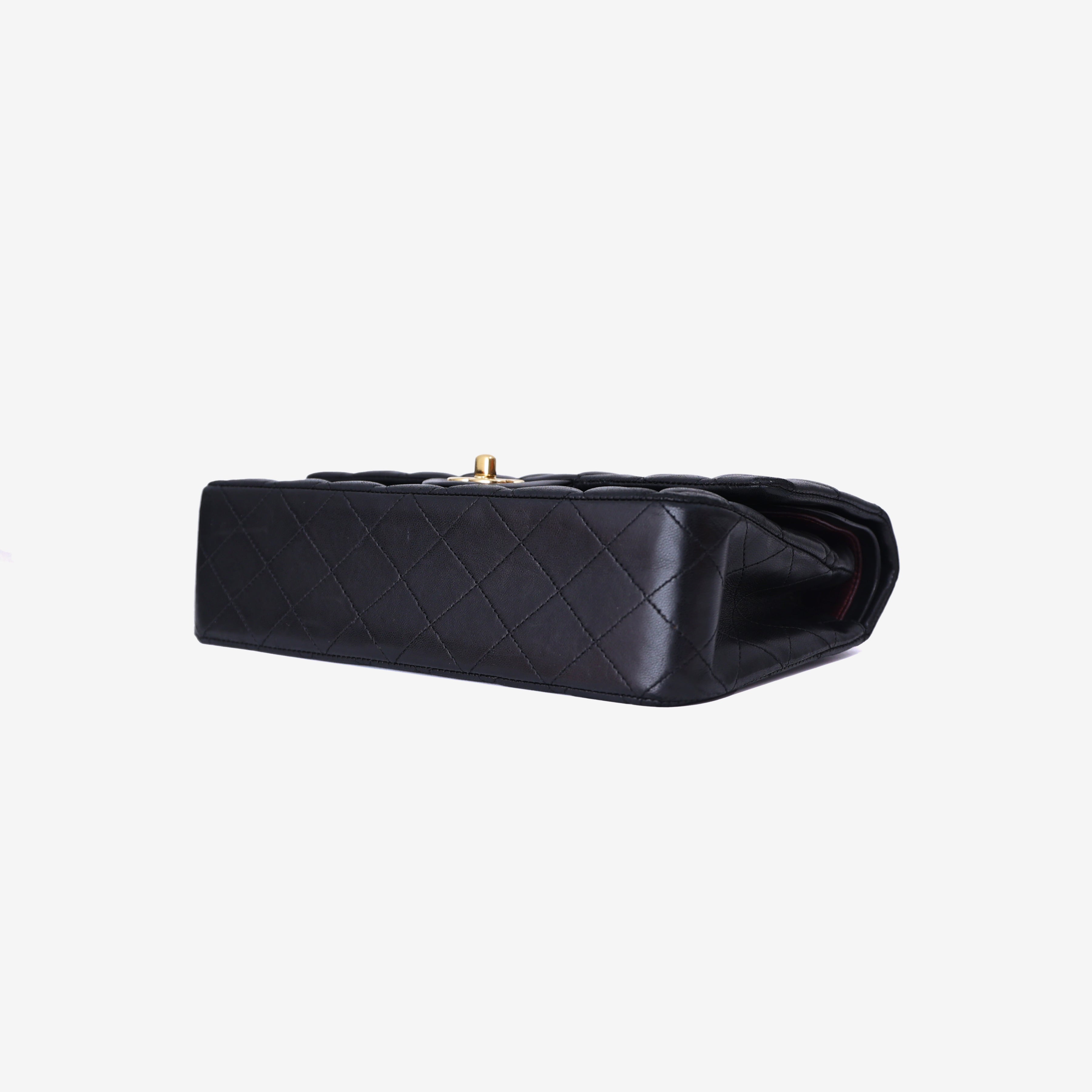 Chanel Vintage Classic Double Flap Medium Bag in Black Lambskin Leather with 24k Gold Hardware bottom side view