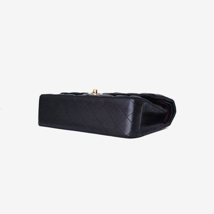 Chanel Vintage Classic Double Flap Medium Bag in Black Lambskin Leather with 24k Gold Hardware bottom side view