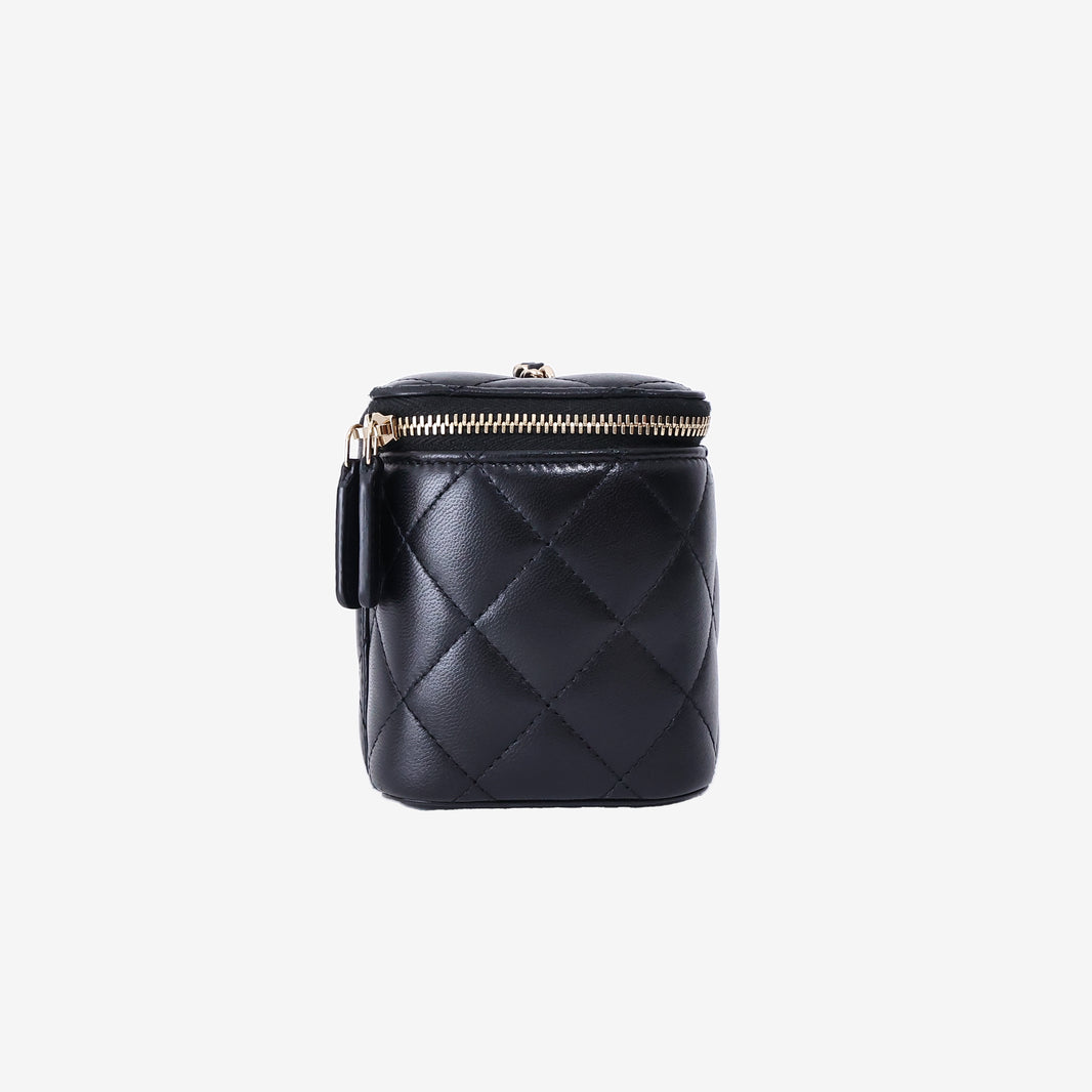 Chanel Vanity Case with Chain in Black Lambskin Leather with Gold Hardware