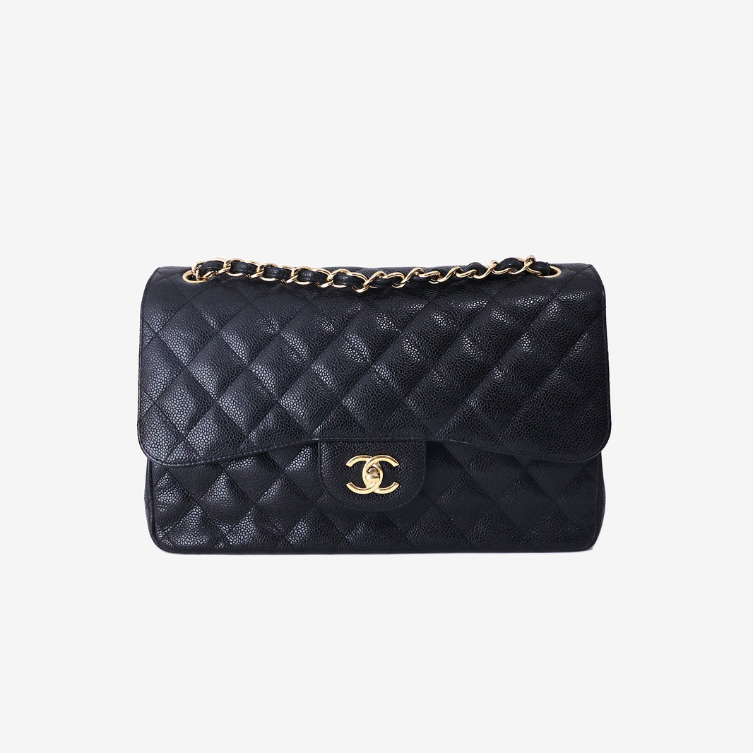 Chanel Classic Large Flap Bag in Black Caviar Leather with Gold Hardware
