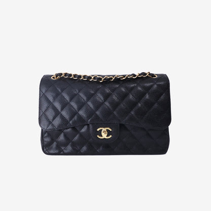 Chanel Classic Large Flap Bag in Black Caviar Leather with Gold Hardware