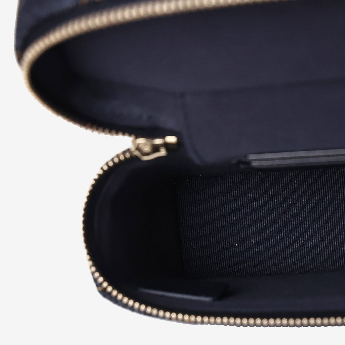 Chanel Classic Vanity with Chain in Dark Blue Denim with Gold Hardware interior view
