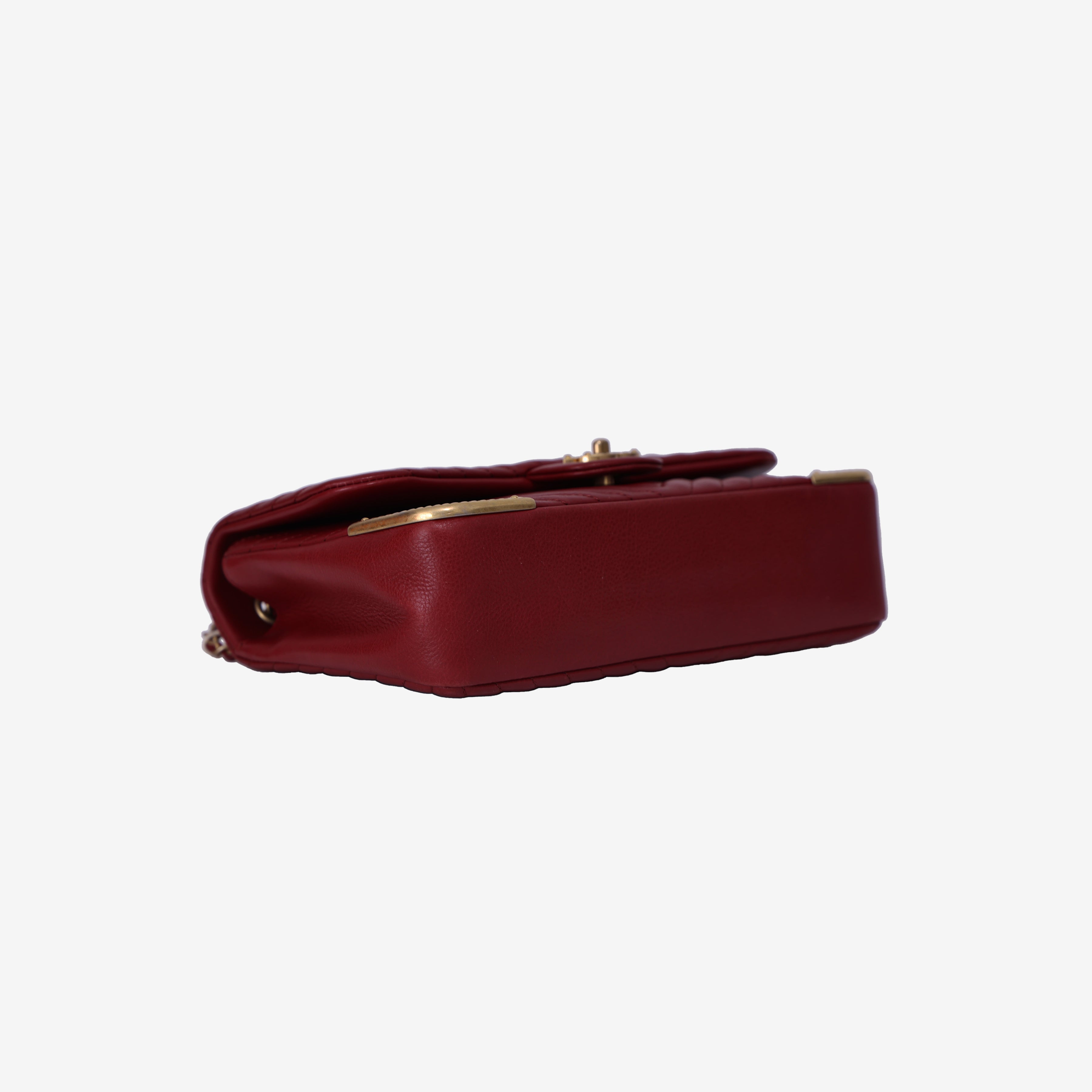 Chanel Rock the Corner Flap Bag in Red Quilted Calfskin Leather with Gold Hardware bottom side view
